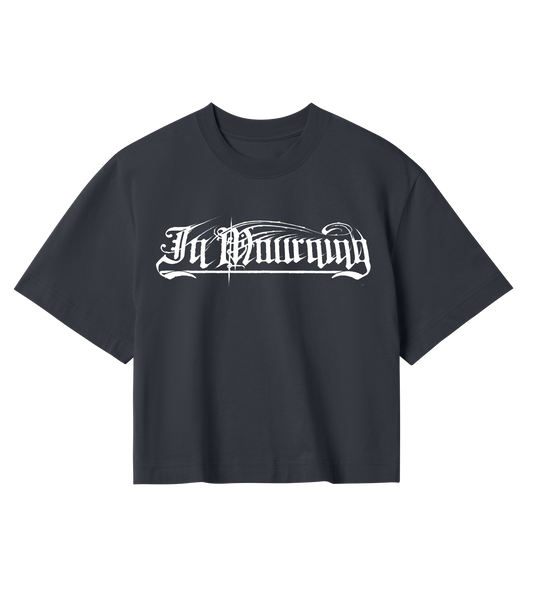 In Mourning White Logo Womens Crop Top